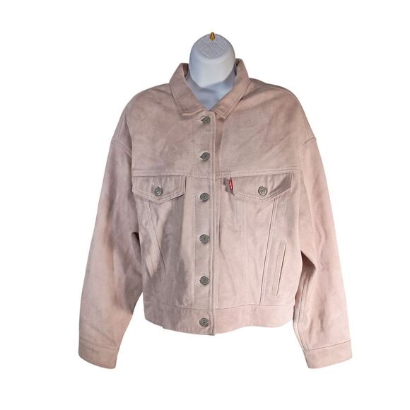 Levi's Goat Suede Tucket Jacket Slouch Fit Button Down Blush Pink Women's Medium - Picture 3 of 7
